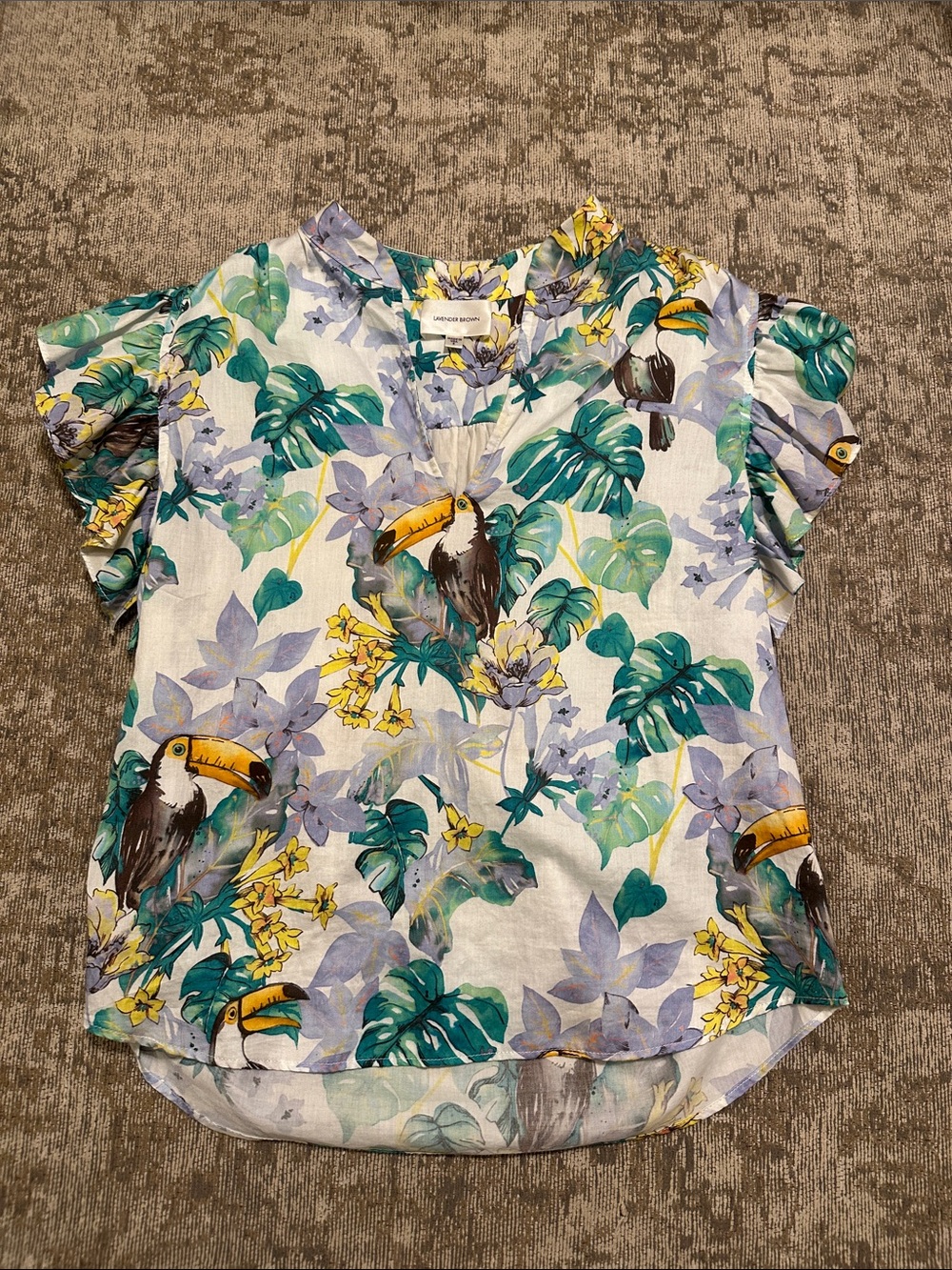 Lavender Brown Ruffle Sleeve Top